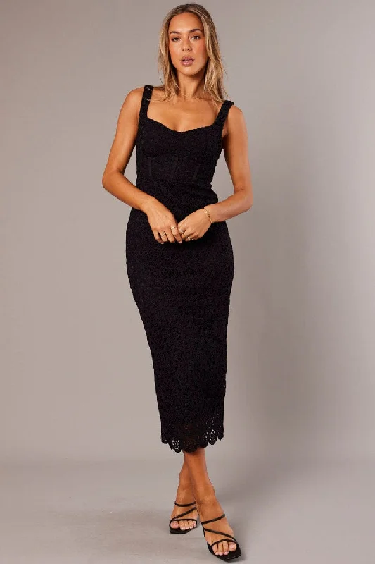 Black Midi Dress Sleeveless Lace