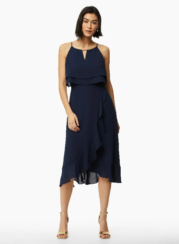 Double Ruffle Keyhole Midi Dress