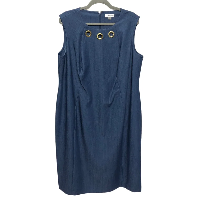 Dress Casual Midi By Calvin Klein In Blue, Size: 16