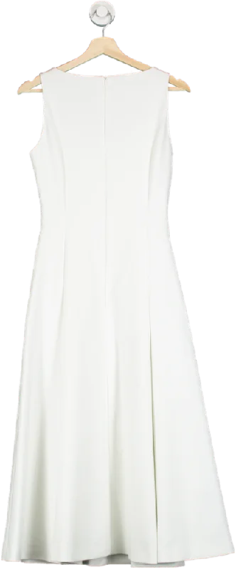 Karen Millen Ivory Compact Stretch Eyelet Detailed Ribbon Midi Dress UK 8