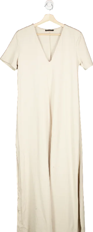 Zara Beige Short Sleeve Midi Dress S