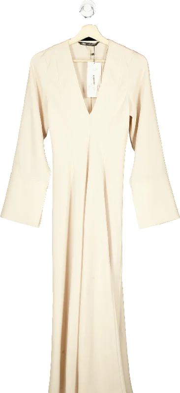 Zara Cream Long Sleeve Midi Dress UK S