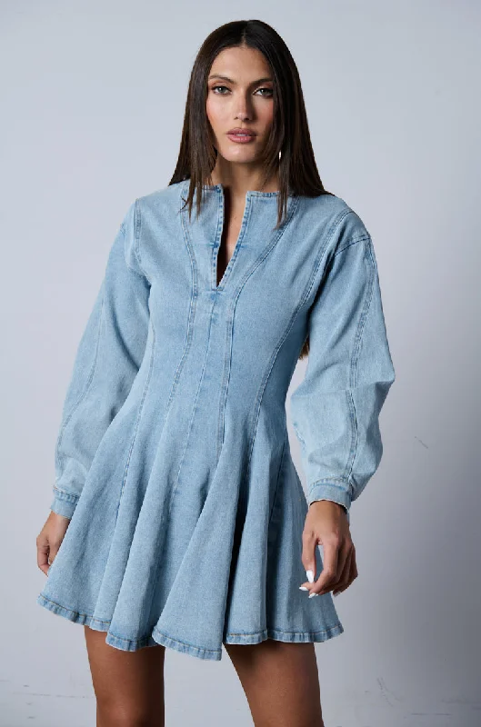 ALL ABOUT MY BUSINESS DENIM MINI DRESS