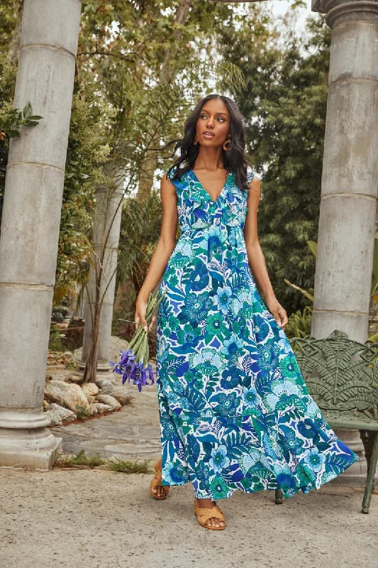 Andretta Floral Bayla Deep V Maxi Dress