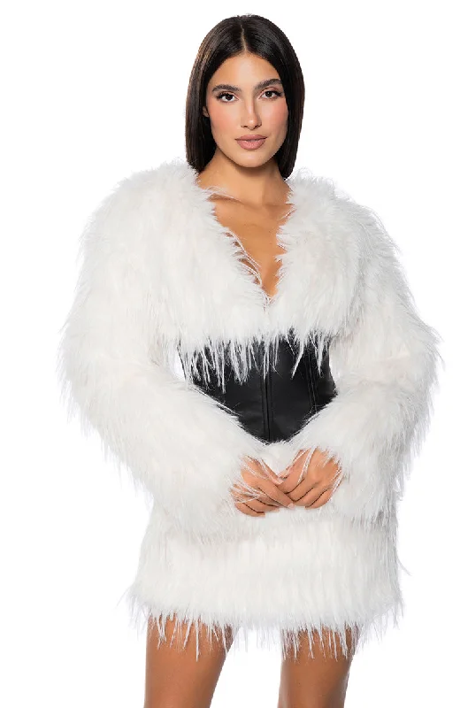 CAMREN FAUX FUR CORSET WAIST MINI DRESS