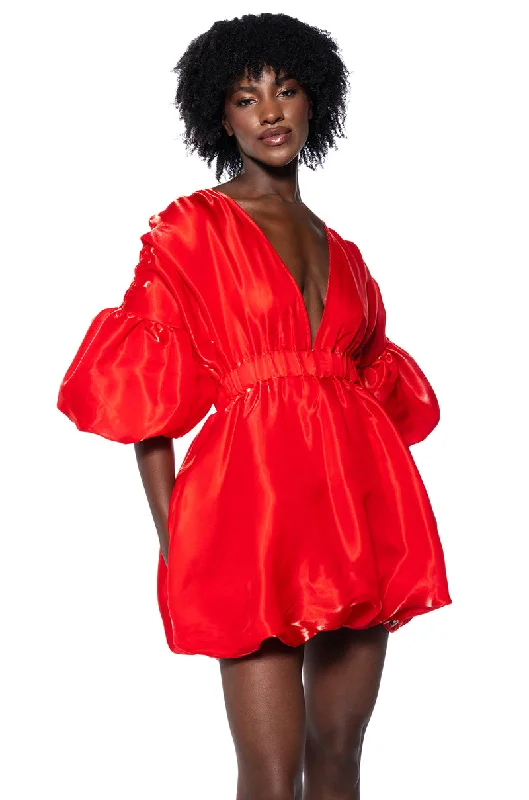 DIXIE BALLOON SLEEVE MINI DRESS IN RED