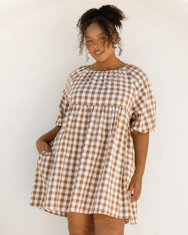 Edie Mini Dress | Brown Gingham