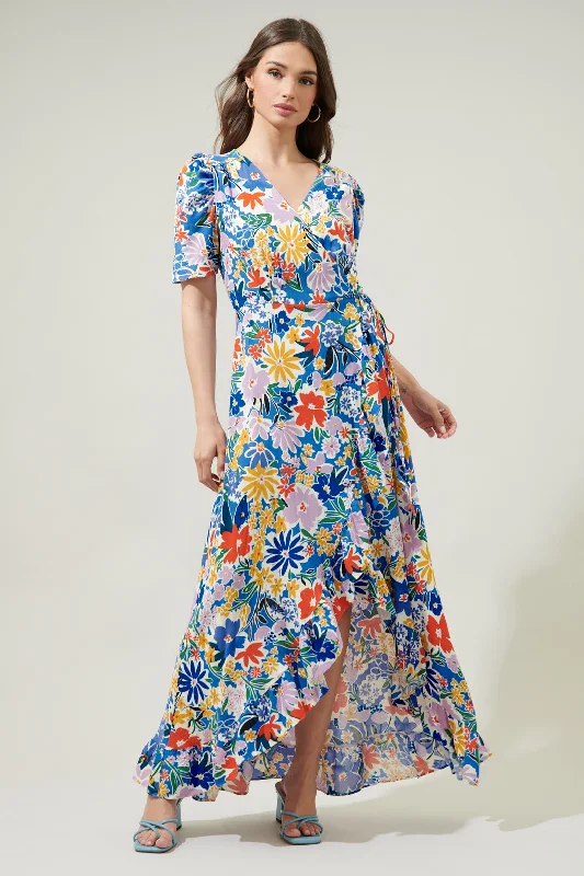 Ojai Floral Waco Hi Low Maxi Wrap Dress