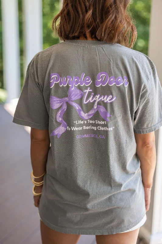 Purple Door Boutique Grey Bow Tee