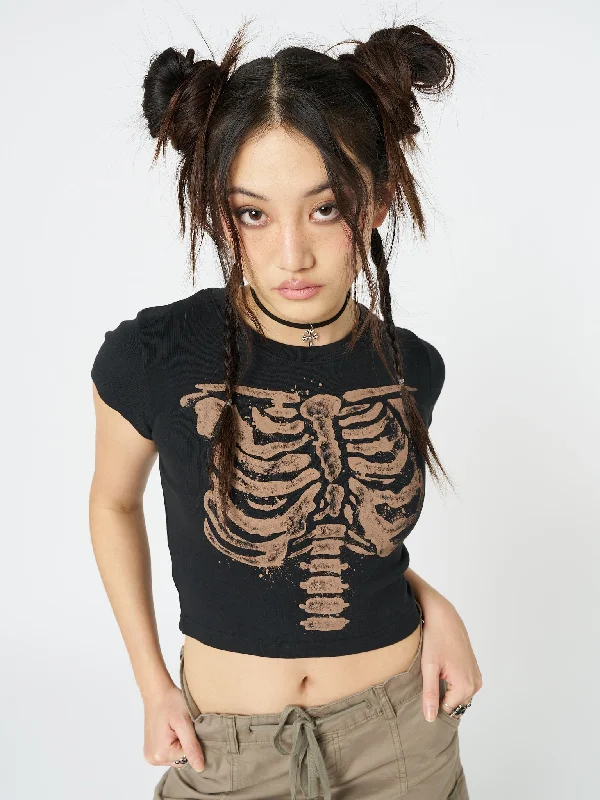 Skeleton Black Graphic Print Baby Tee