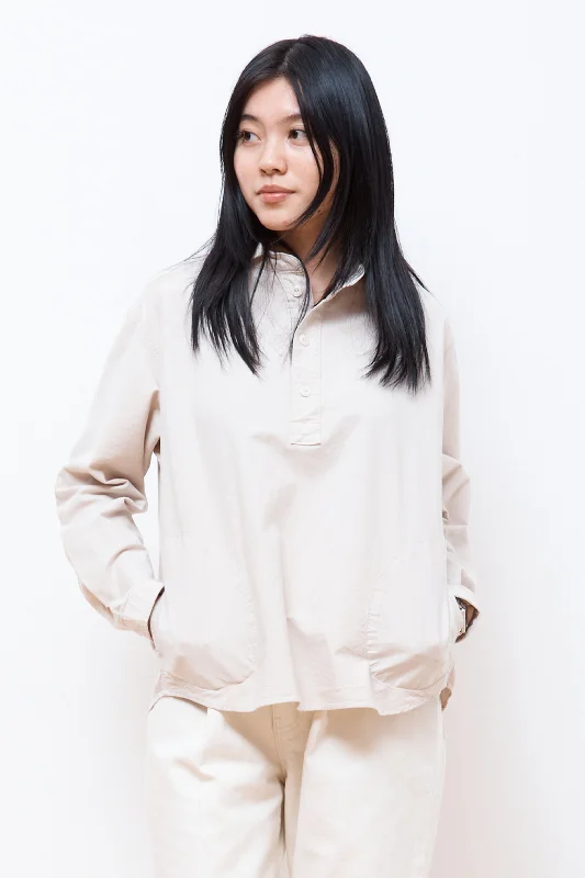 Women's Round Collar P.O Shirt L/S Oyster