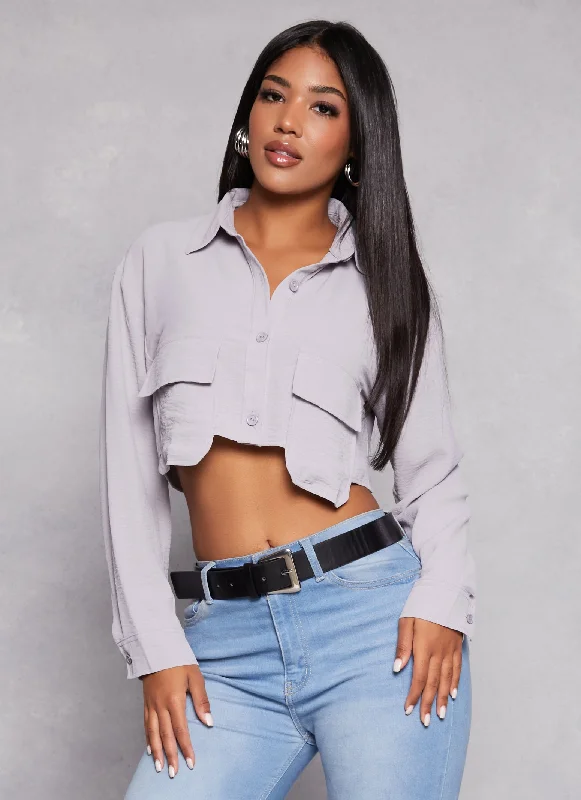 Airy Cargo Pocket Cropped Shirt