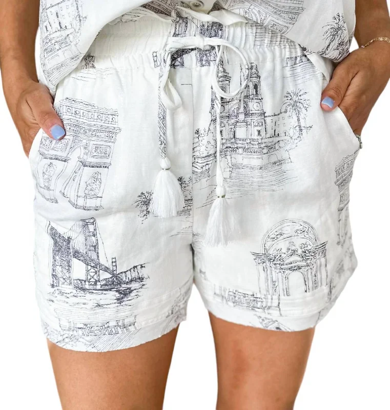 Scenic Views Drawstring Shorts In White