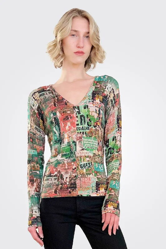 V Neck Long Sleeve Shirt - Flamee Green