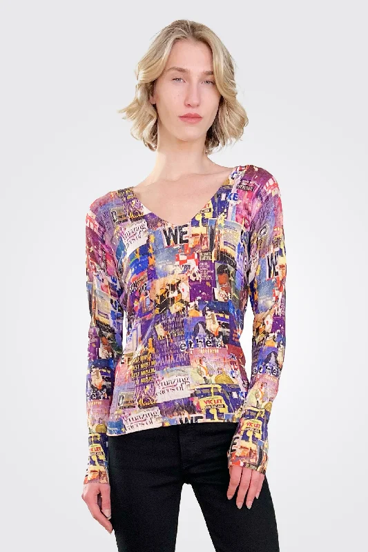 V Neck Long Sleeve Shirt - Flamee Purple