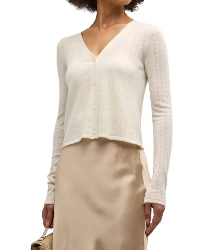 Vincent Pointelle Knit Cardigan In Gardenia