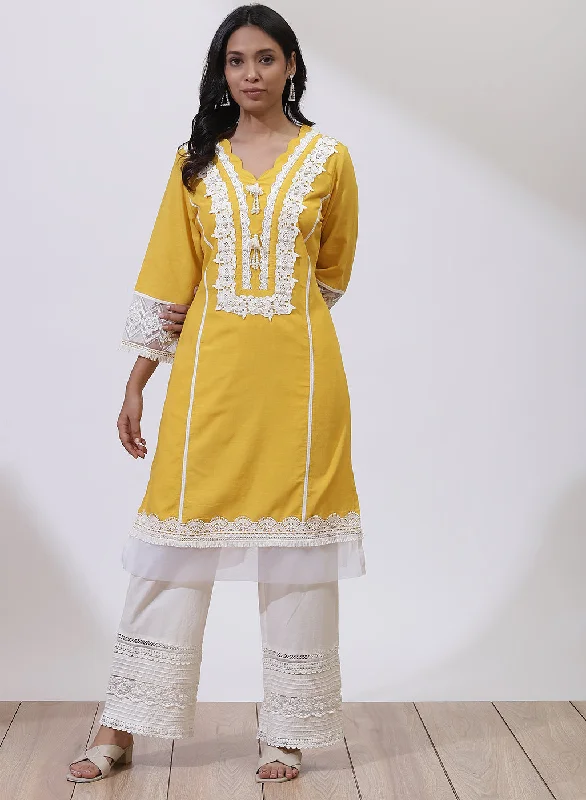 Daisy Yellow Alora Collection Kurta With Lace Detail