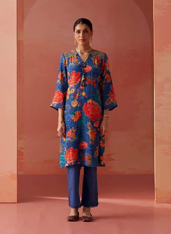 Noorani Blue Printed Kurta