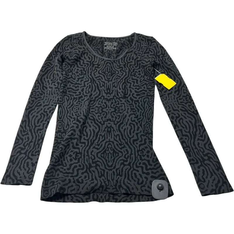 Top Long Sleeve By Tees by Tina In Black & Grey, Size: Onesize