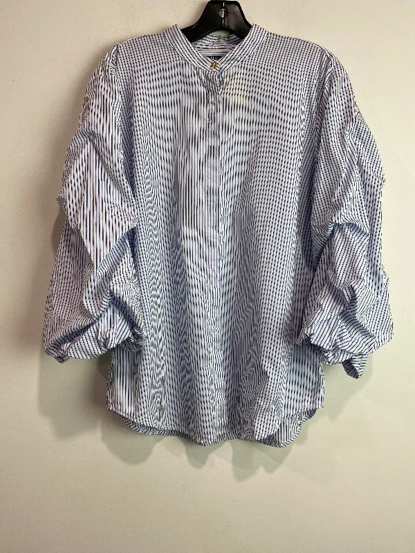 Top Long Sleeve By Ralph Lauren In Blue & White, Size: L