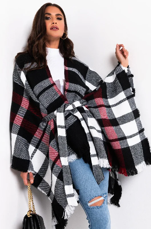 BEYLLA LONG PLAID WRAP PONCHO