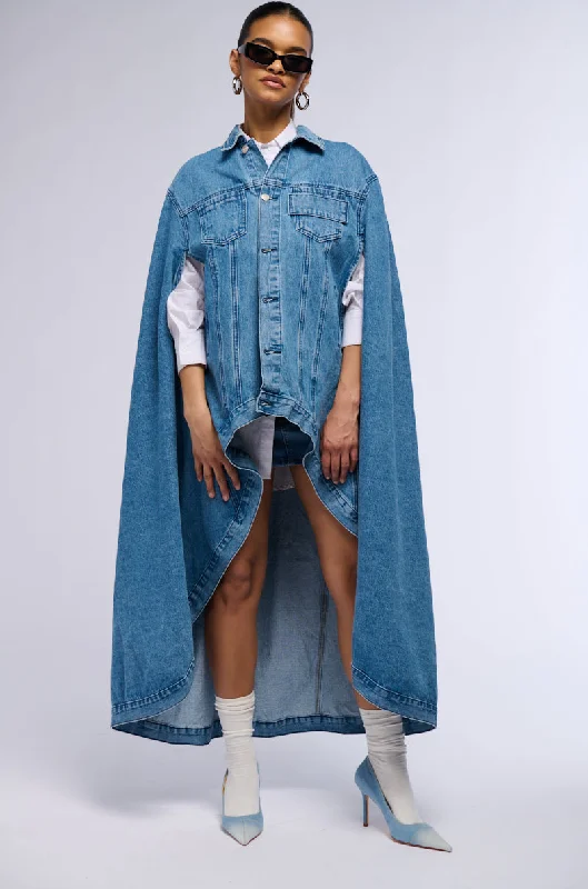 DON'T TALK LOUD MAXI DENIM PONCHO