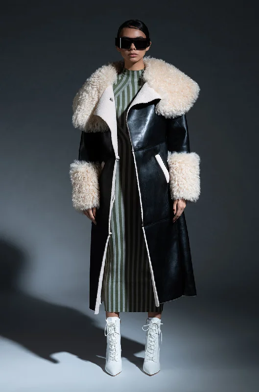 SHE GOT IT FLUFFY PU TRENCH WITH BONDED SHERPA