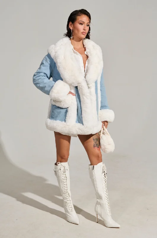 SITTING PRETTY FUR TRIM DENIM COAT