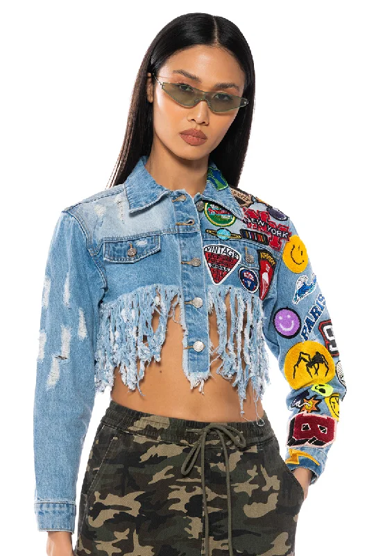 ULTRA CROP DENIM JACKET WITH PATCHES